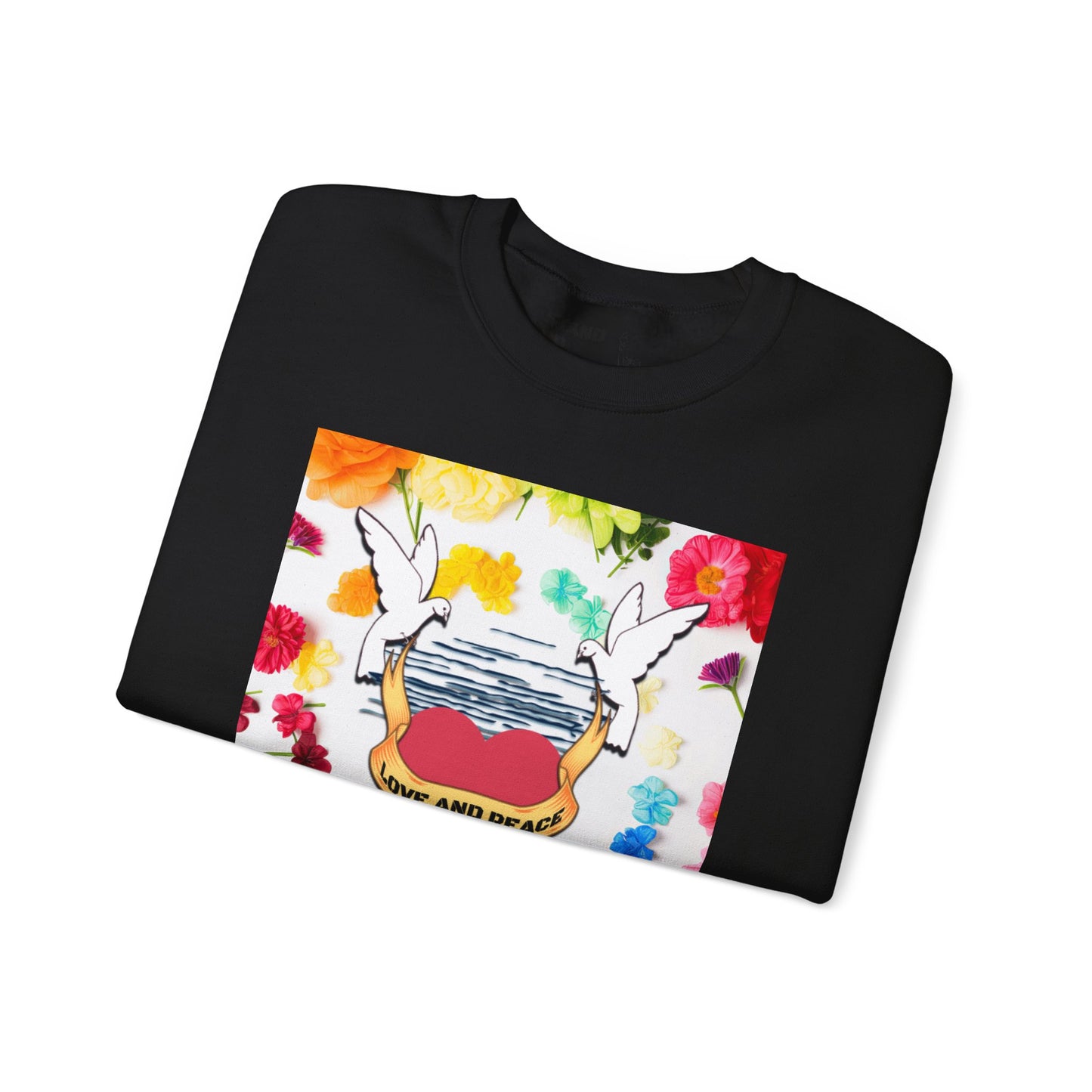 2 Doves With Banner "Love And Peace" Heavy Blend™ Crewneck Sweatshirt