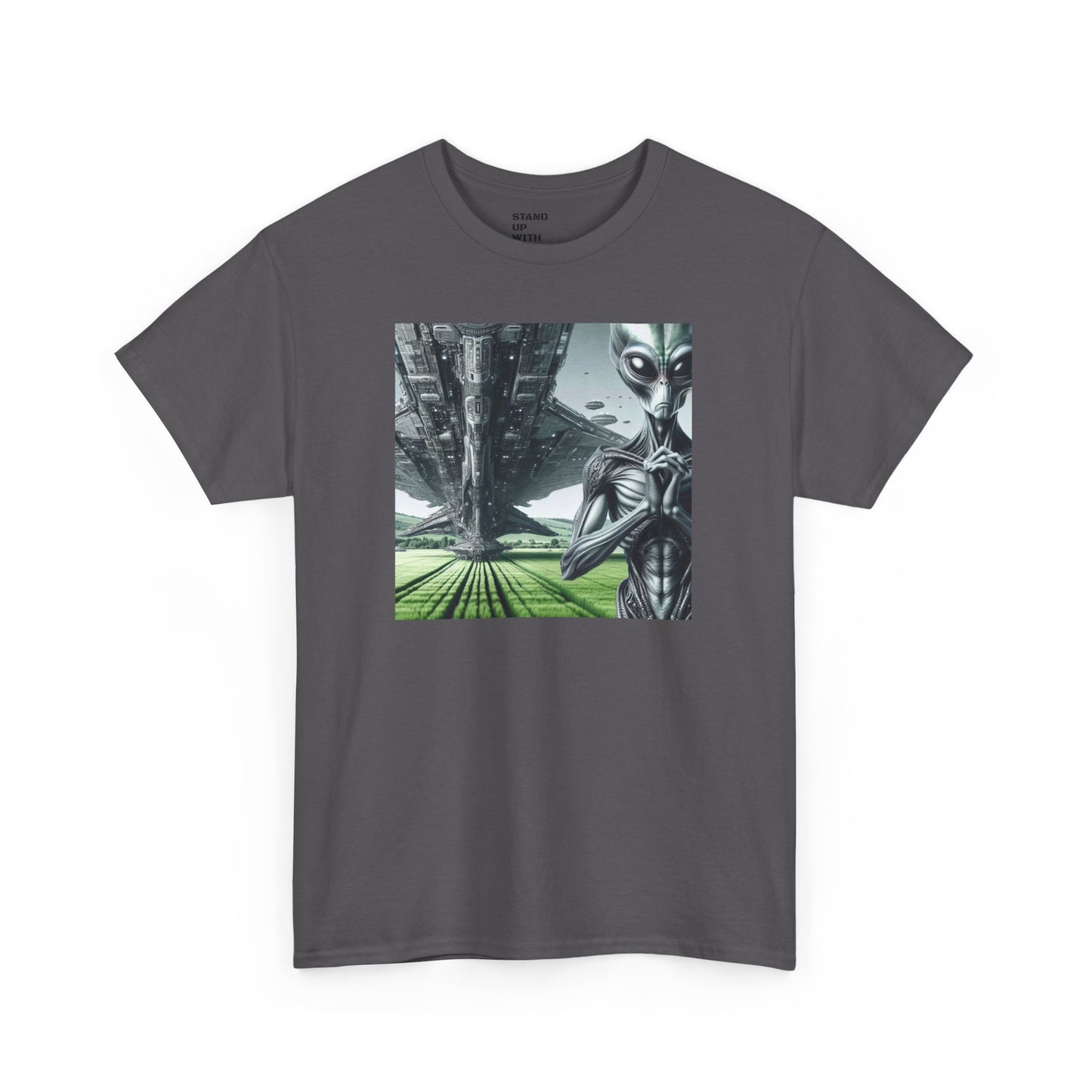 Alien And Mothership Heavy Cotton Tee