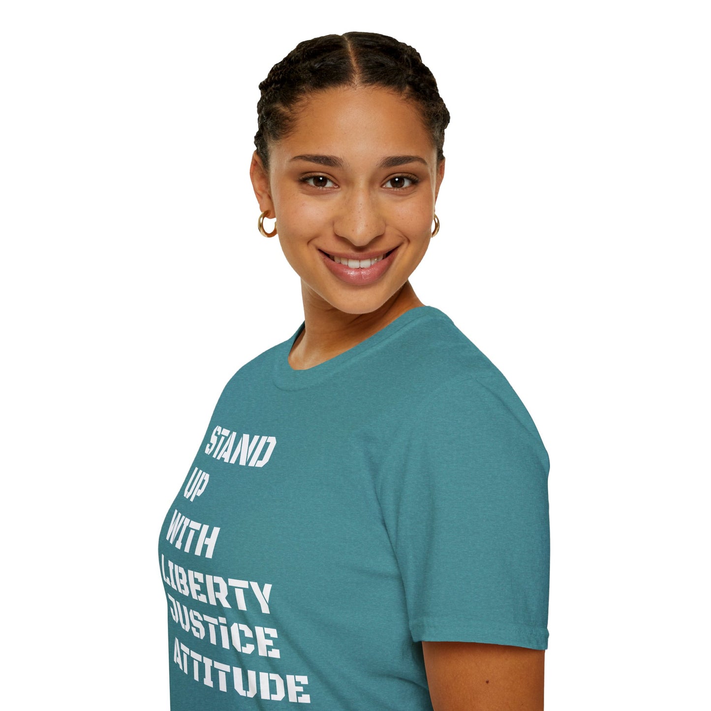 Stand Up With Liberty Justice Attitude in Green Softstyle T-Shirt