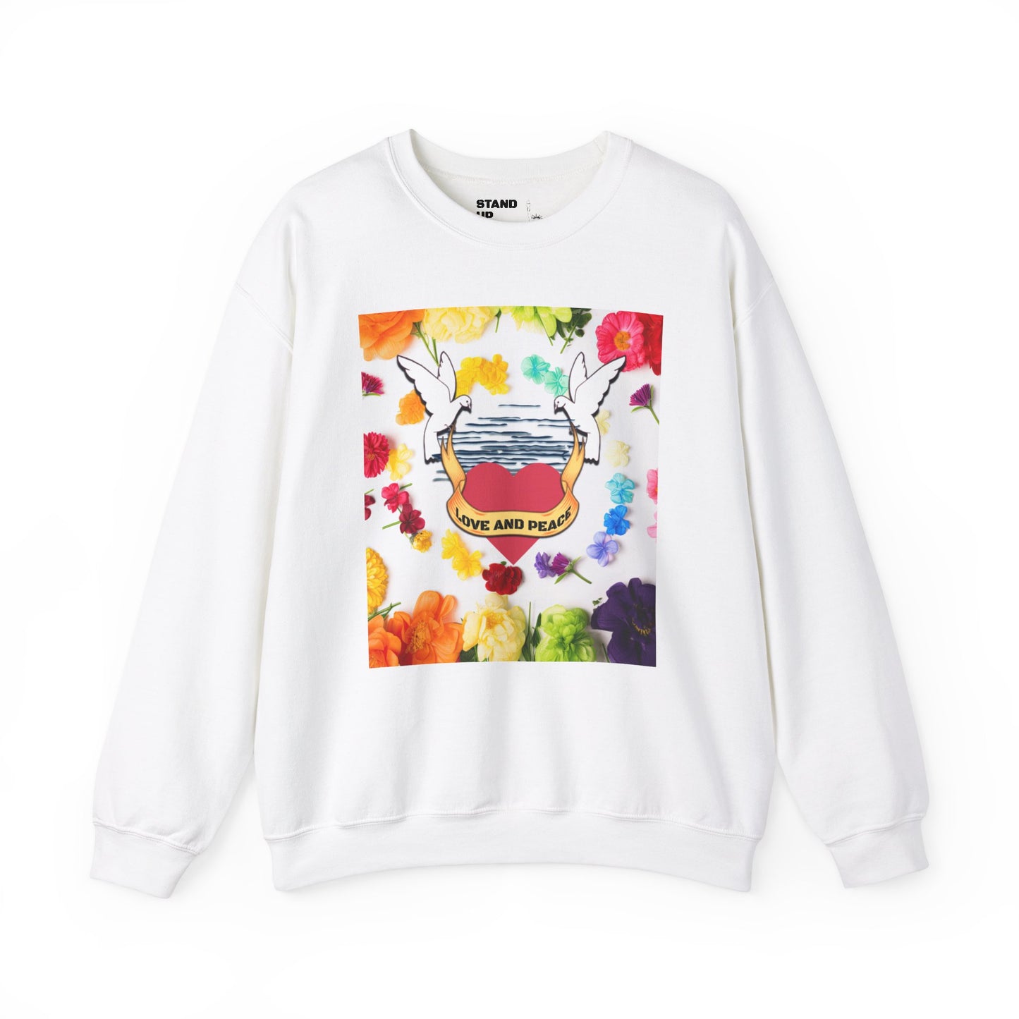 2 Doves With Banner "Love And Peace" Heavy Blend™ Crewneck Sweatshirt