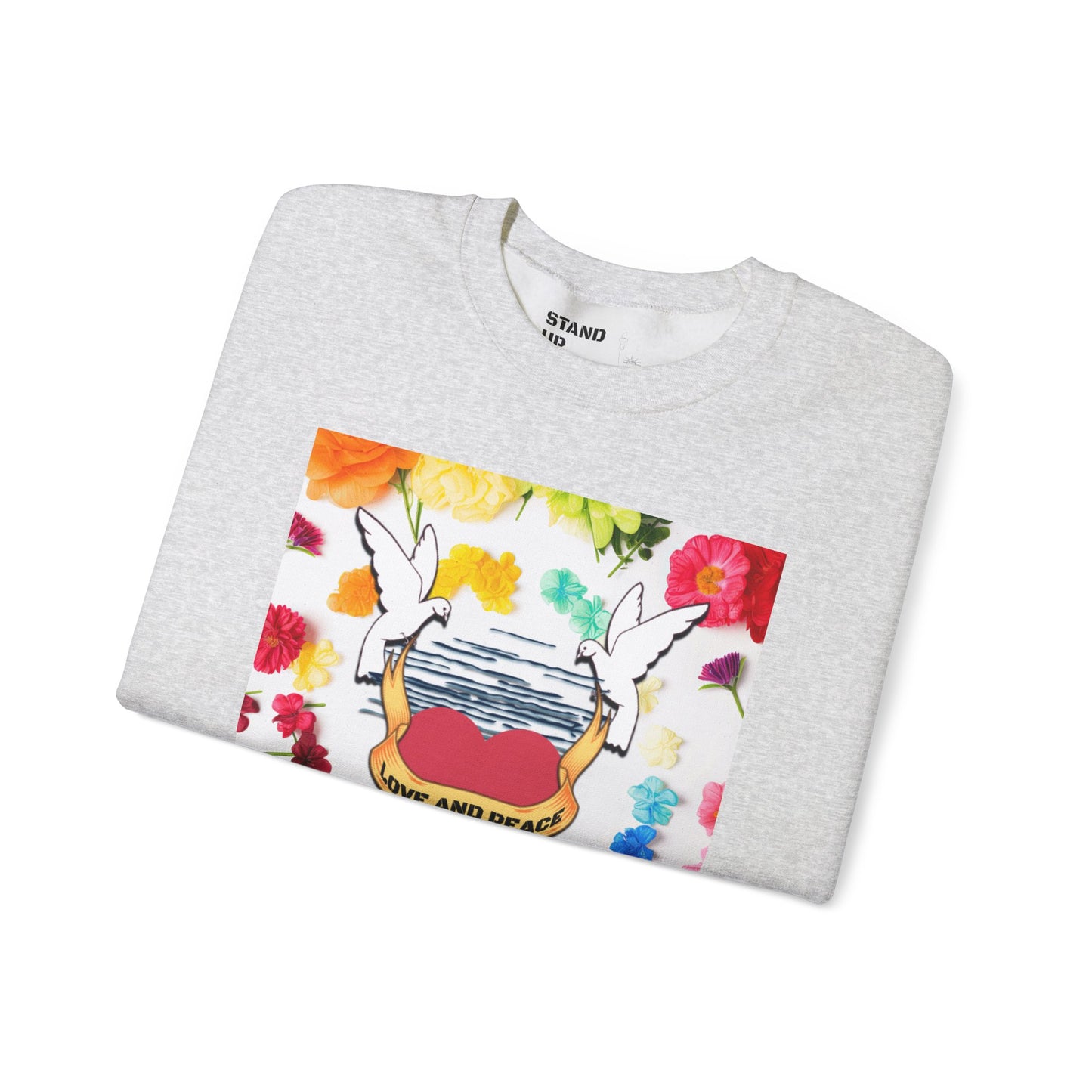 2 Doves With Banner "Love And Peace" Heavy Blend™ Crewneck Sweatshirt