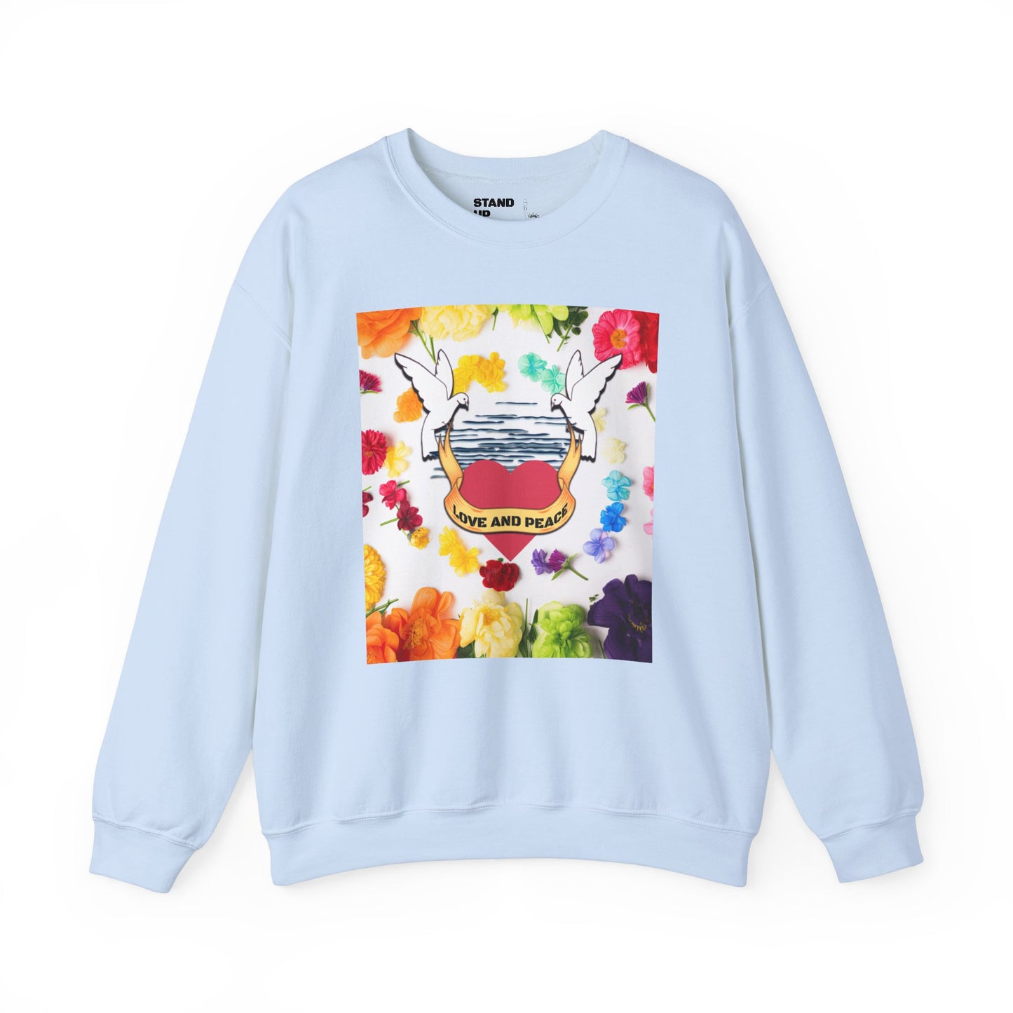 2 Doves With Banner "Love And Peace" Heavy Blend™ Crewneck Sweatshirt