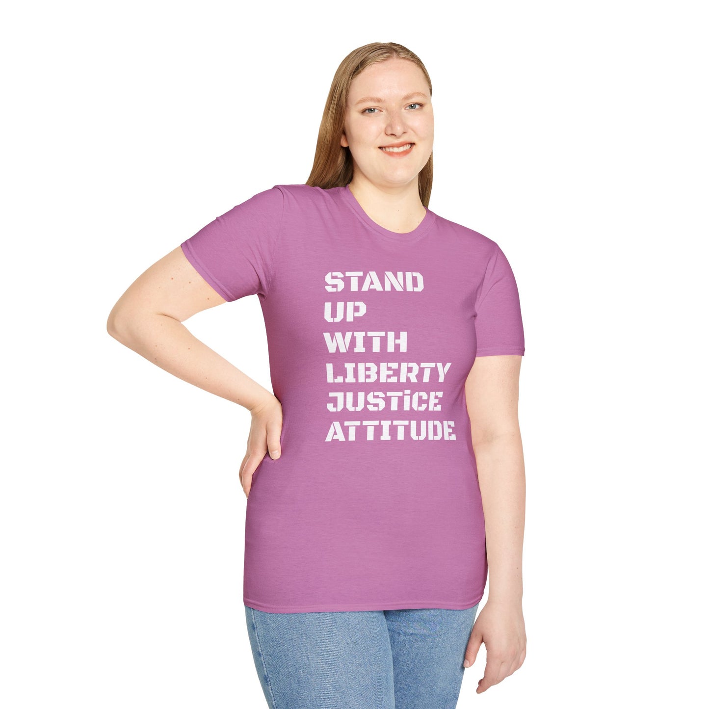 Stand Up With Liberty Justice Attitude in Green Softstyle T-Shirt