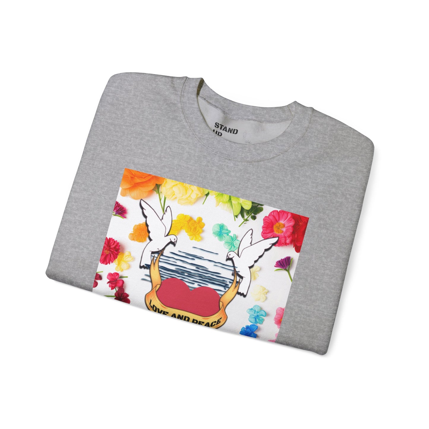 2 Doves With Banner "Love And Peace" Heavy Blend™ Crewneck Sweatshirt