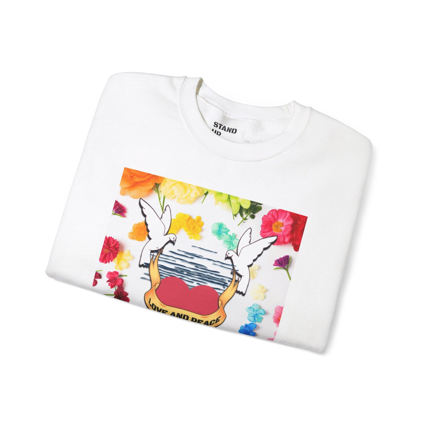 2 Doves With Banner "Love And Peace" Heavy Blend™ Crewneck Sweatshirt