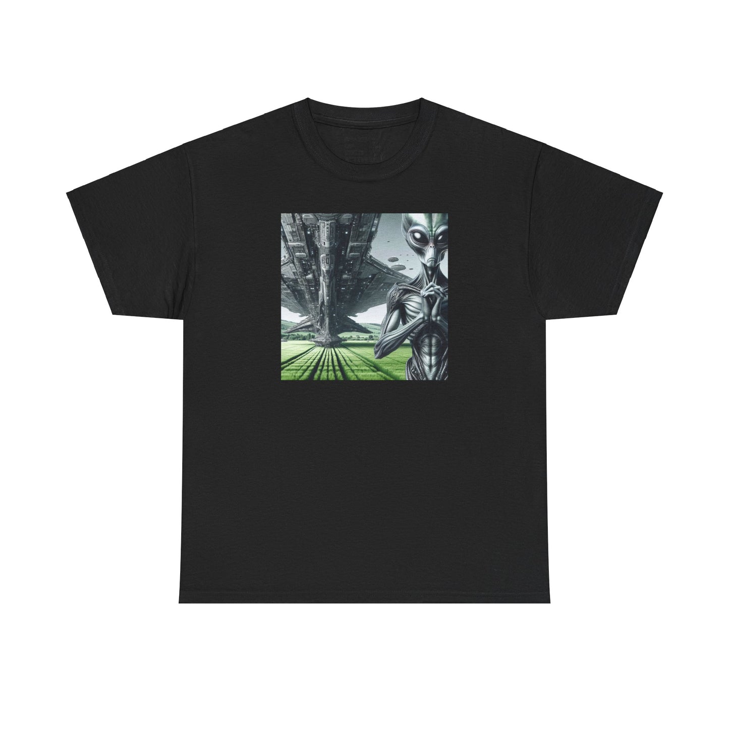 Alien And Mothership Heavy Cotton Tee