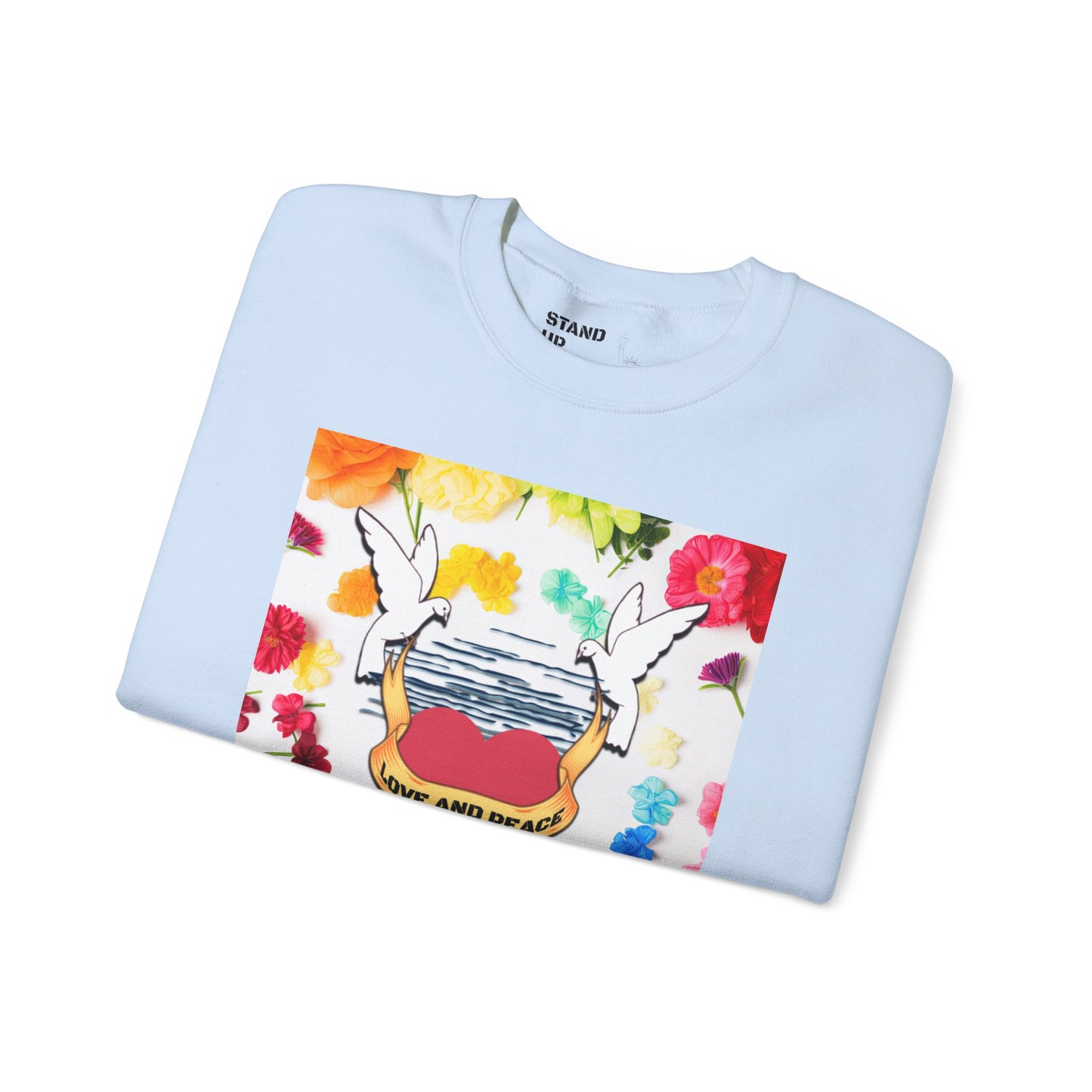 2 Doves With Banner "Love And Peace" Heavy Blend™ Crewneck Sweatshirt