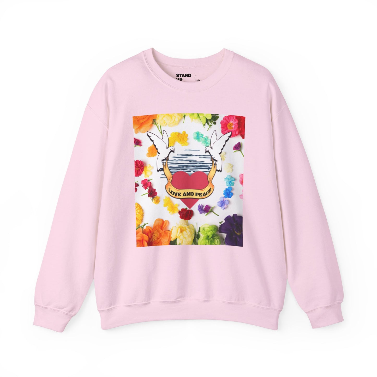 2 Doves With Banner "Love And Peace" Heavy Blend™ Crewneck Sweatshirt