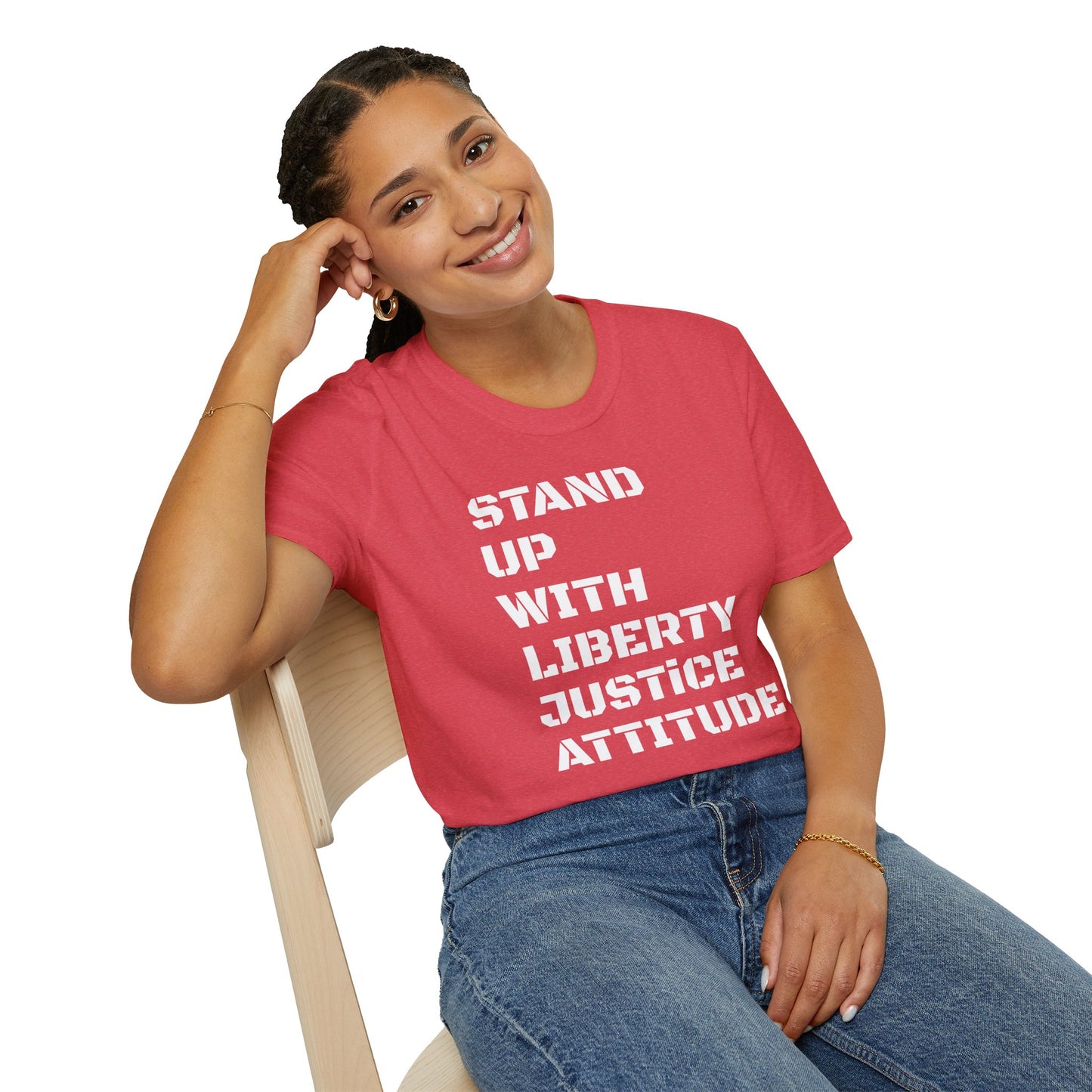 Stand Up With Liberty Justice Attitude in Green Softstyle T-Shirt
