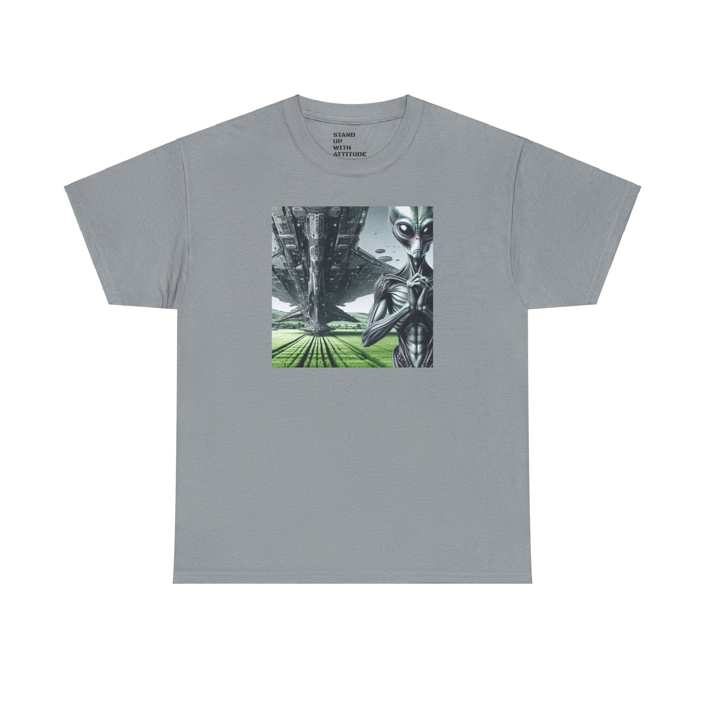 Alien And Mothership Heavy Cotton Tee