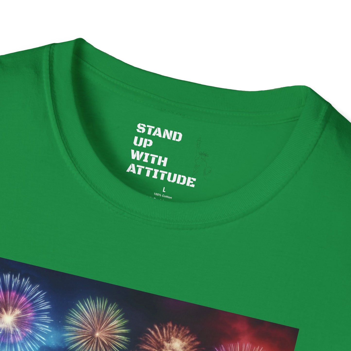 Crowd At Concert Cheering With American Flag And Fireworks Softstyle T-Shirt