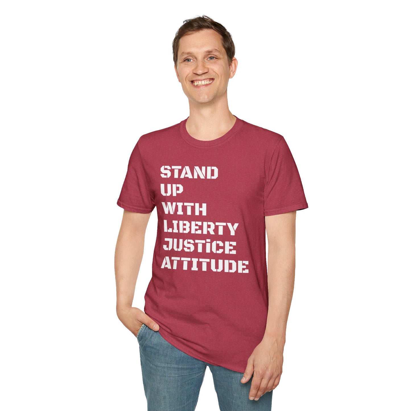 Stand Up With Liberty Justice Attitude in Green Softstyle T-Shirt