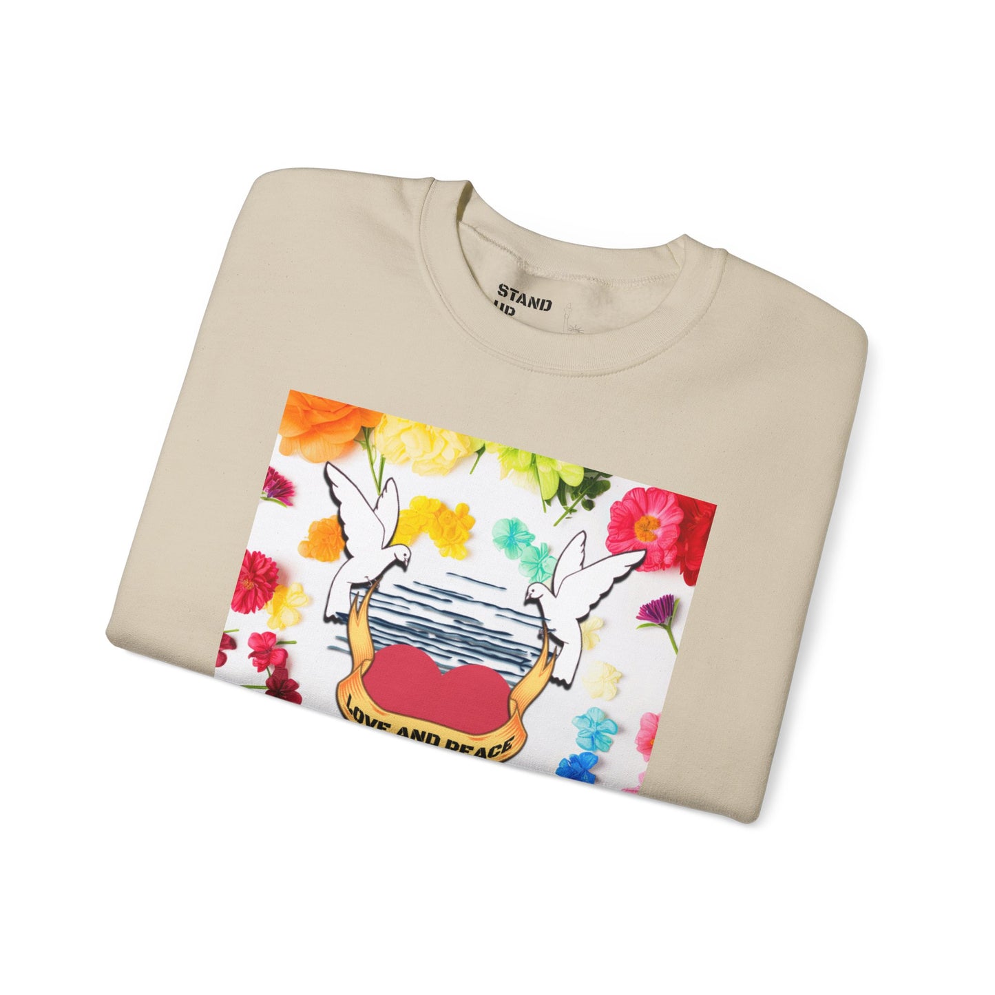 2 Doves With Banner "Love And Peace" Heavy Blend™ Crewneck Sweatshirt