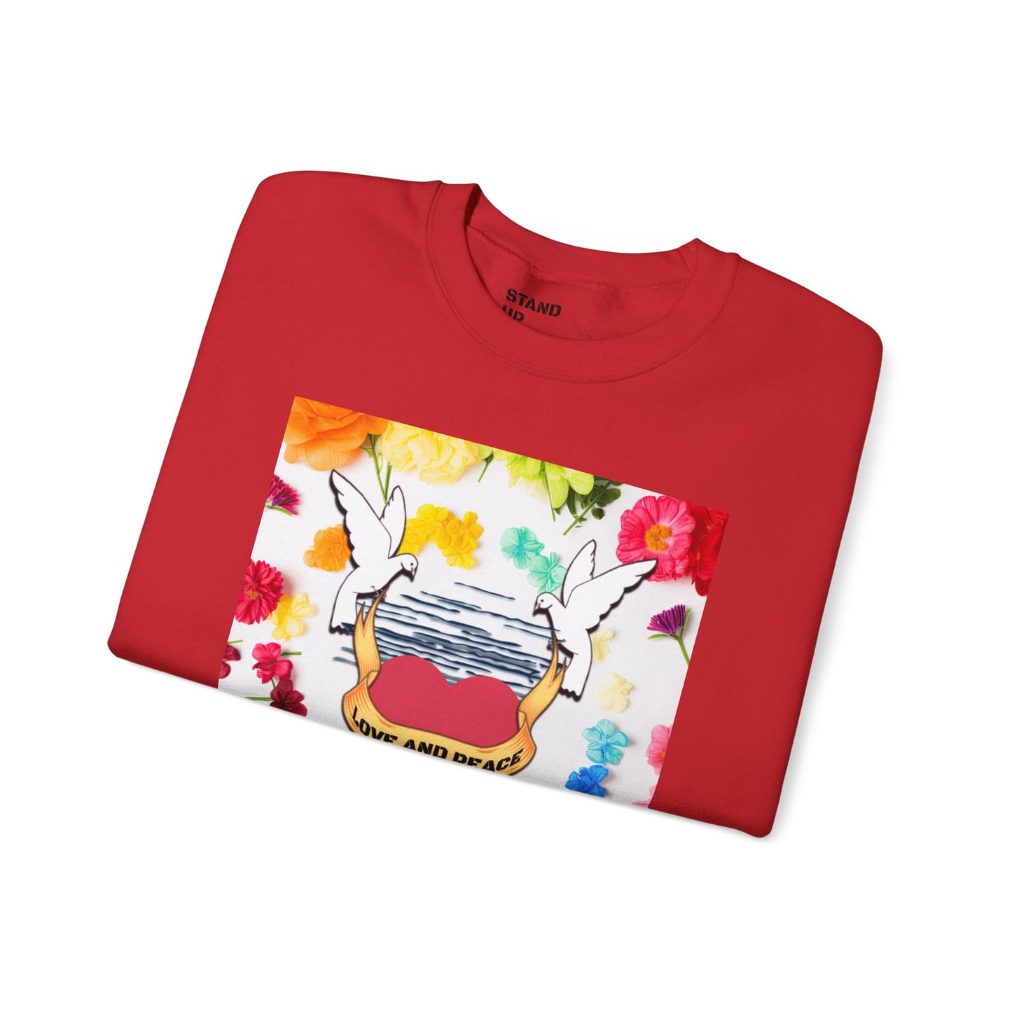 2 Doves With Banner "Love And Peace" Heavy Blend™ Crewneck Sweatshirt