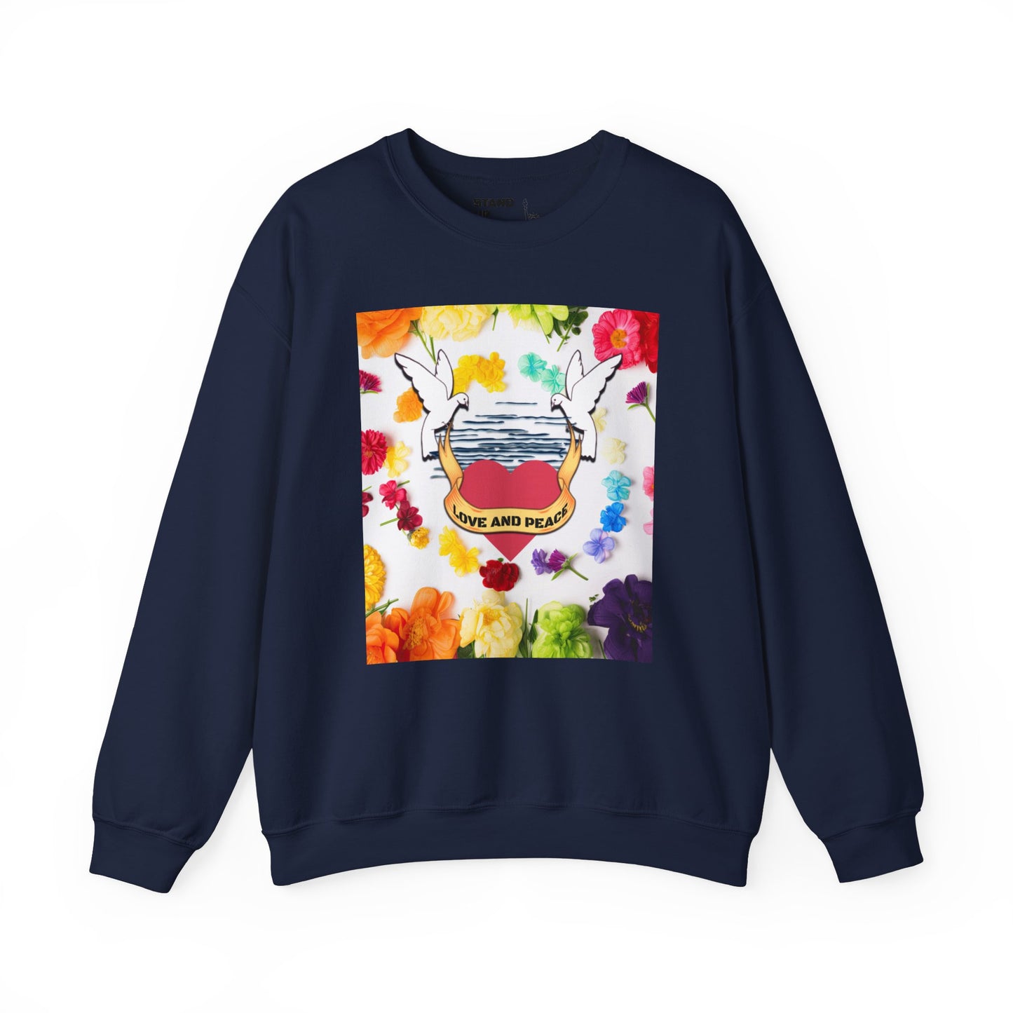 2 Doves With Banner "Love And Peace" Heavy Blend™ Crewneck Sweatshirt