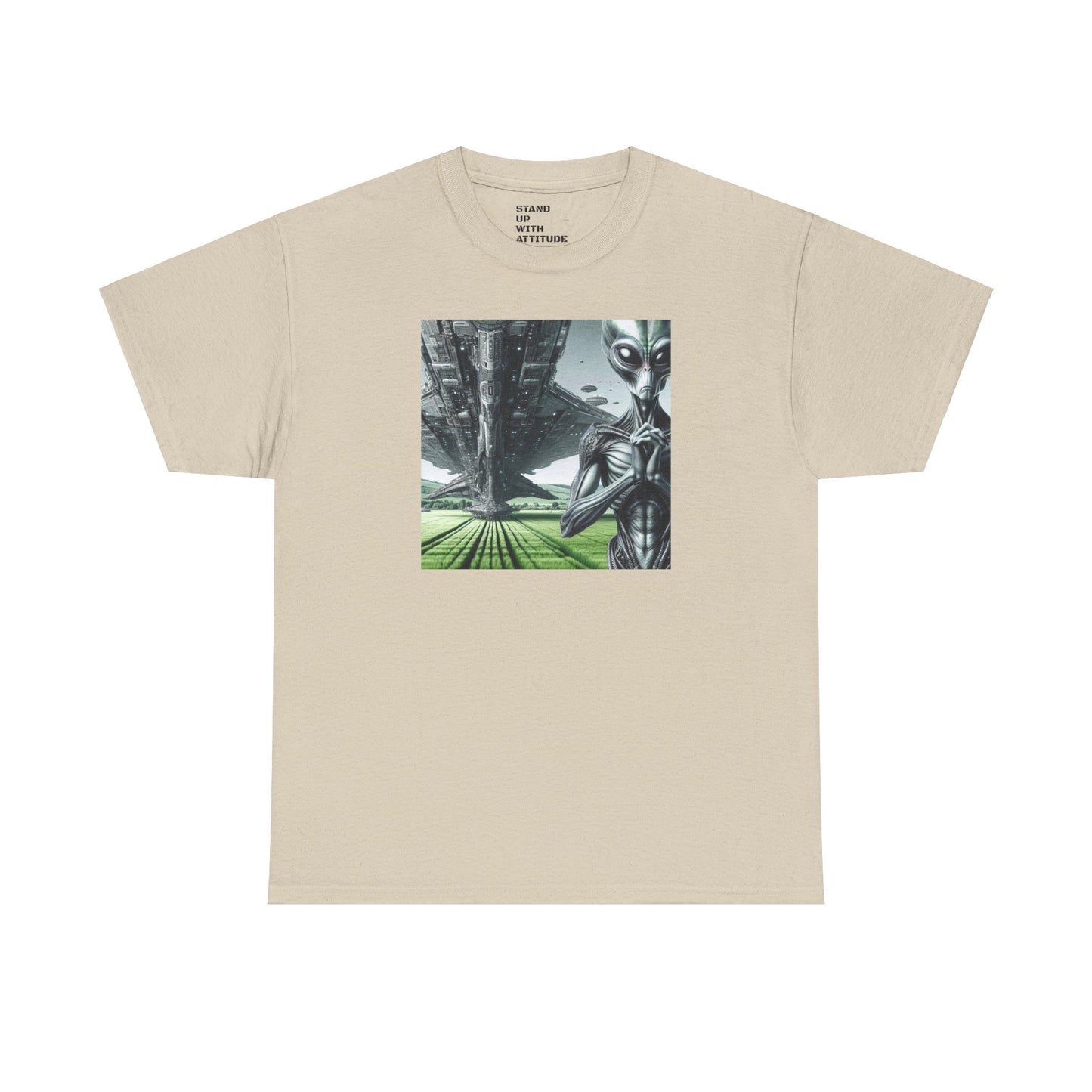 Alien And Mothership Heavy Cotton Tee