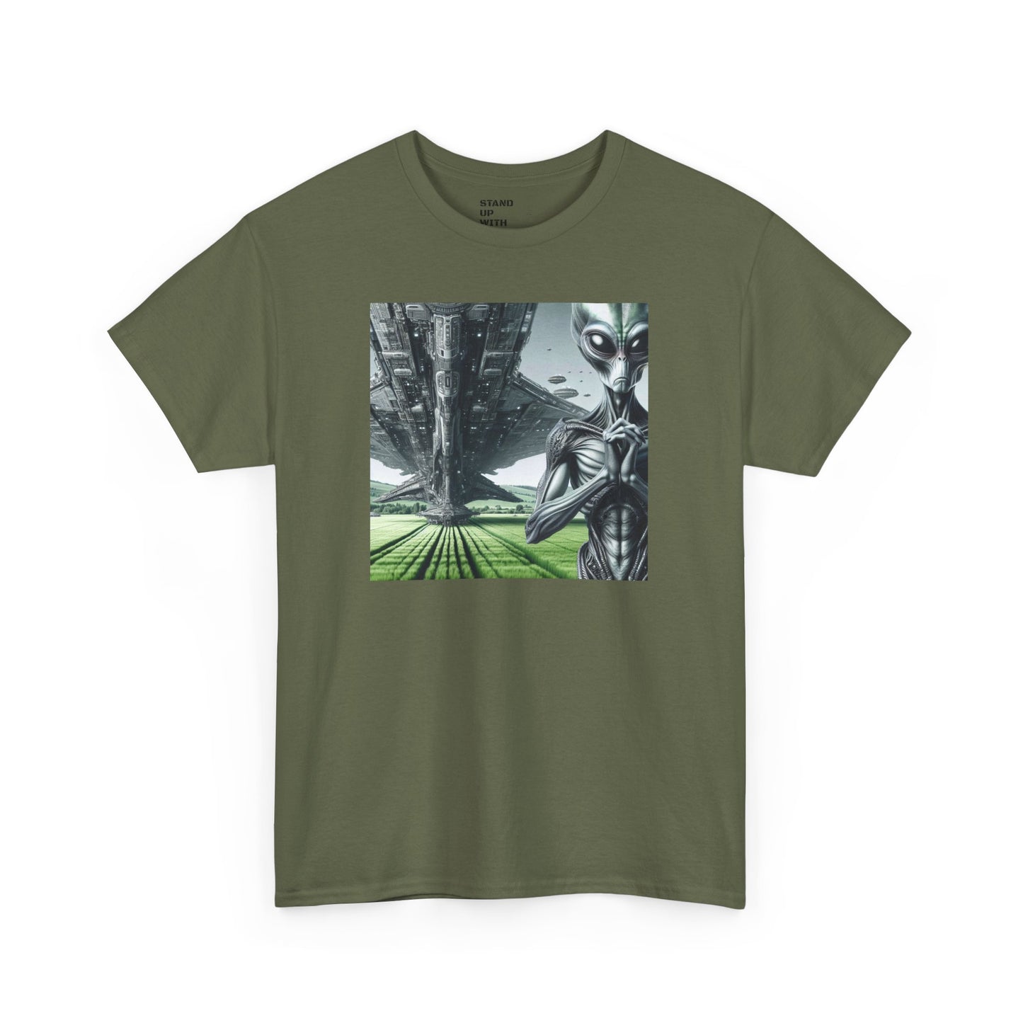 Alien And Mothership Heavy Cotton Tee