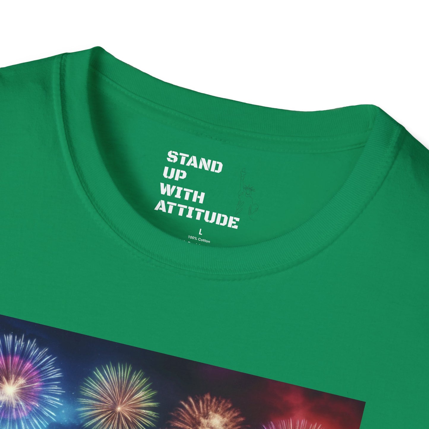 Crowd At Concert Cheering With American Flag And Fireworks Softstyle T-Shirt