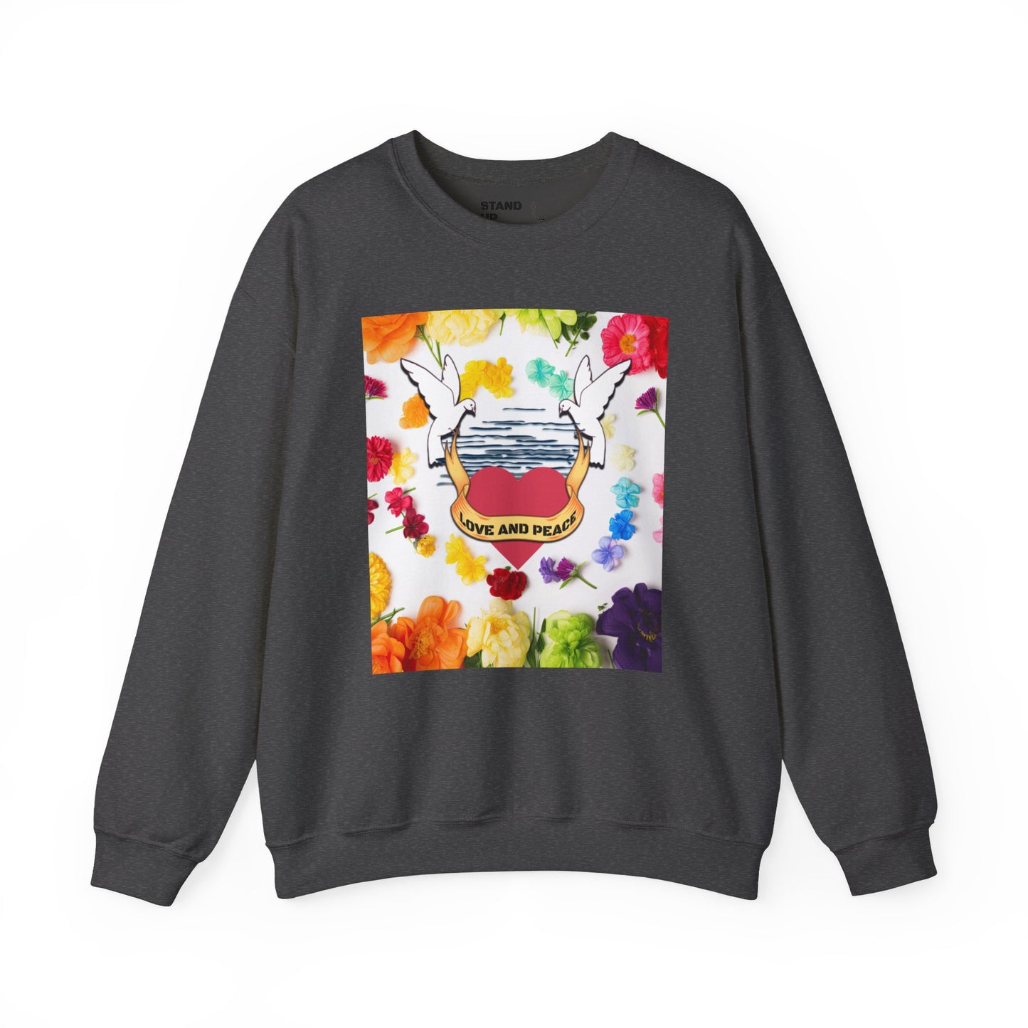 2 Doves With Banner "Love And Peace" Heavy Blend™ Crewneck Sweatshirt