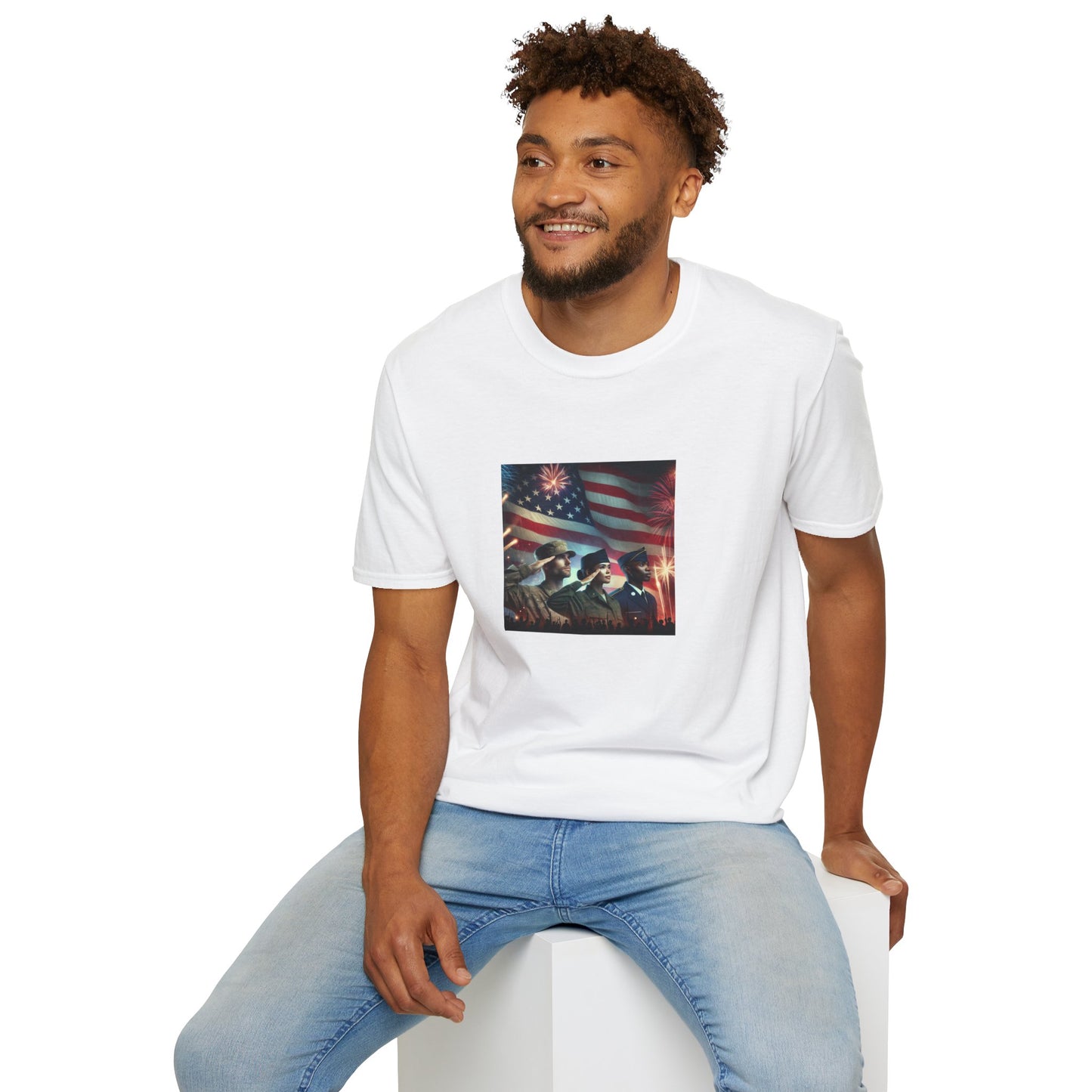 Americans Solute To The U.S. Flag with Fireworks T-Shirt