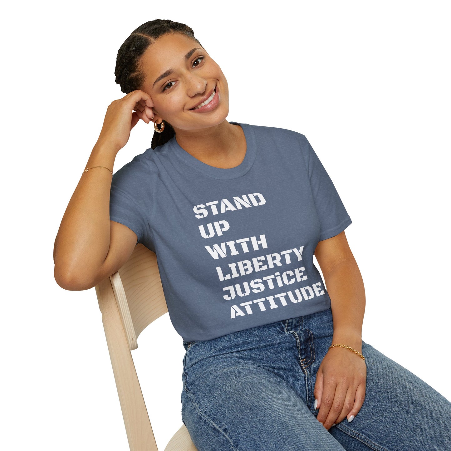 Stand Up With Liberty Justice Attitude in Green Softstyle T-Shirt