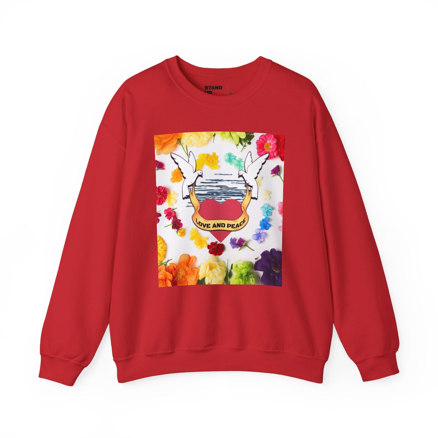 2 Doves With Banner "Love And Peace" Heavy Blend™ Crewneck Sweatshirt