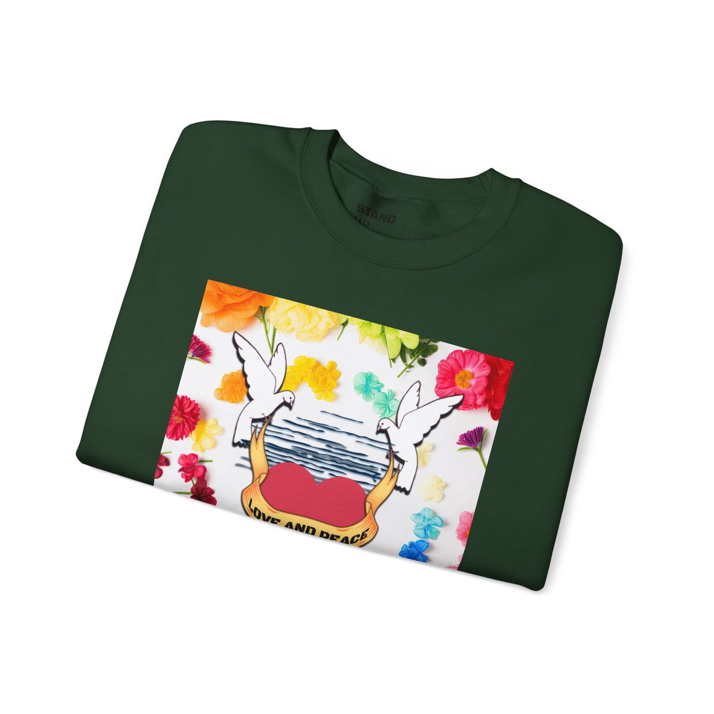 2 Doves With Banner "Love And Peace" Heavy Blend™ Crewneck Sweatshirt
