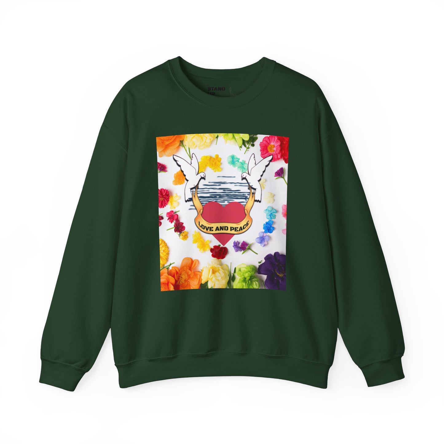 2 Doves With Banner "Love And Peace" Heavy Blend™ Crewneck Sweatshirt