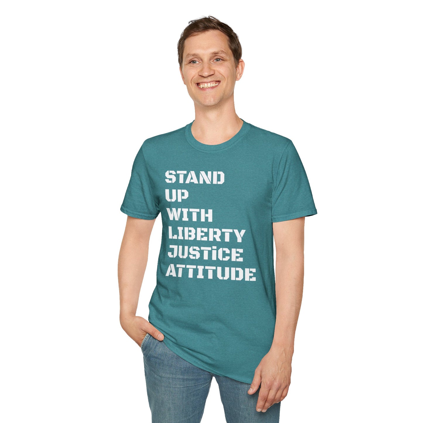 Stand Up With Liberty Justice Attitude in Green Softstyle T-Shirt