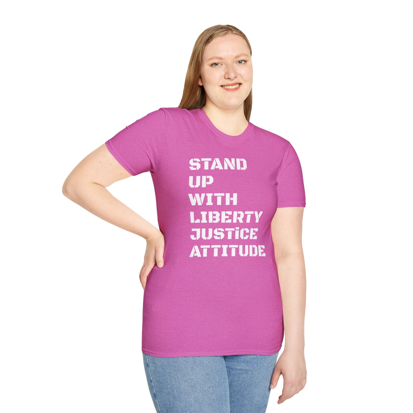 Stand Up With Liberty Justice Attitude in Green Softstyle T-Shirt