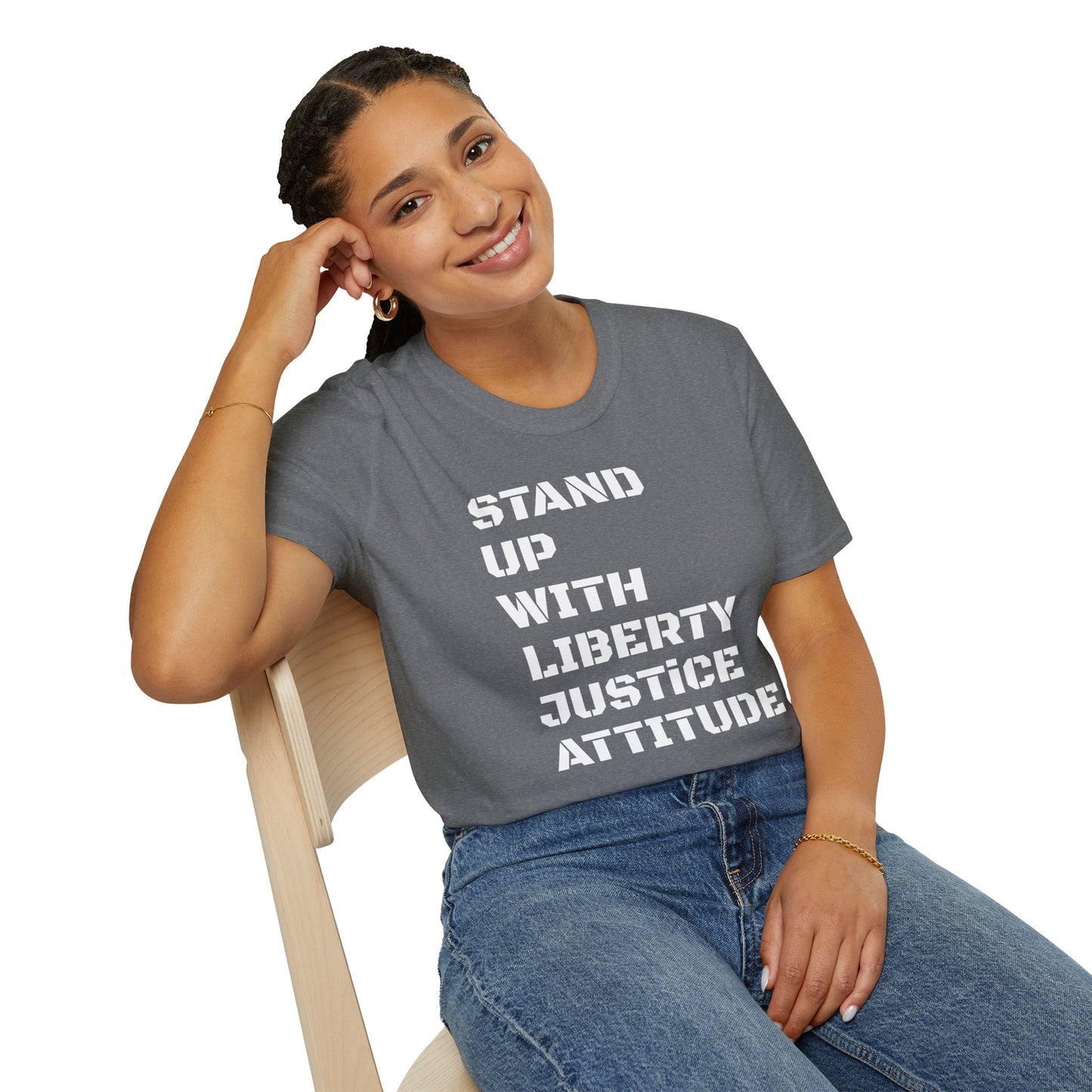 Stand Up With Liberty Justice Attitude in Green Softstyle T-Shirt