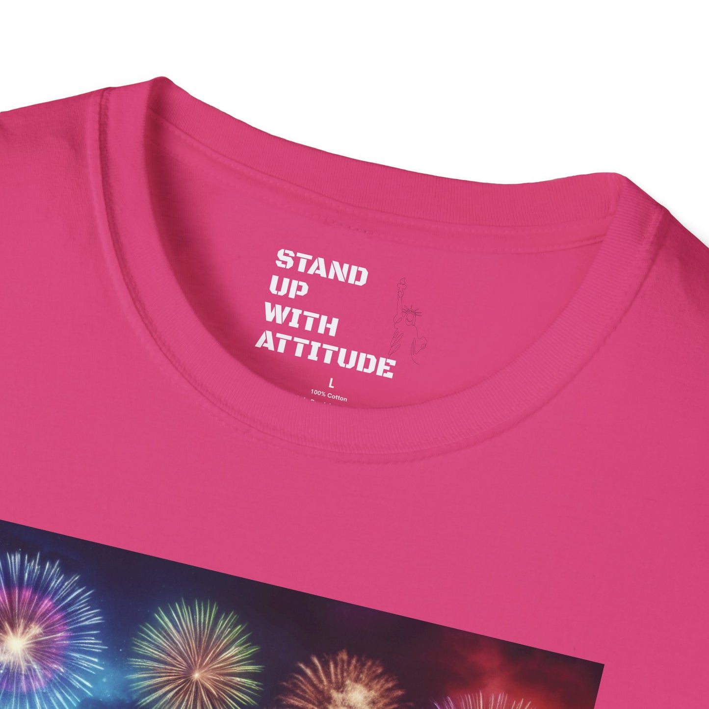 Crowd At Concert Cheering With American Flag And Fireworks Softstyle T-Shirt