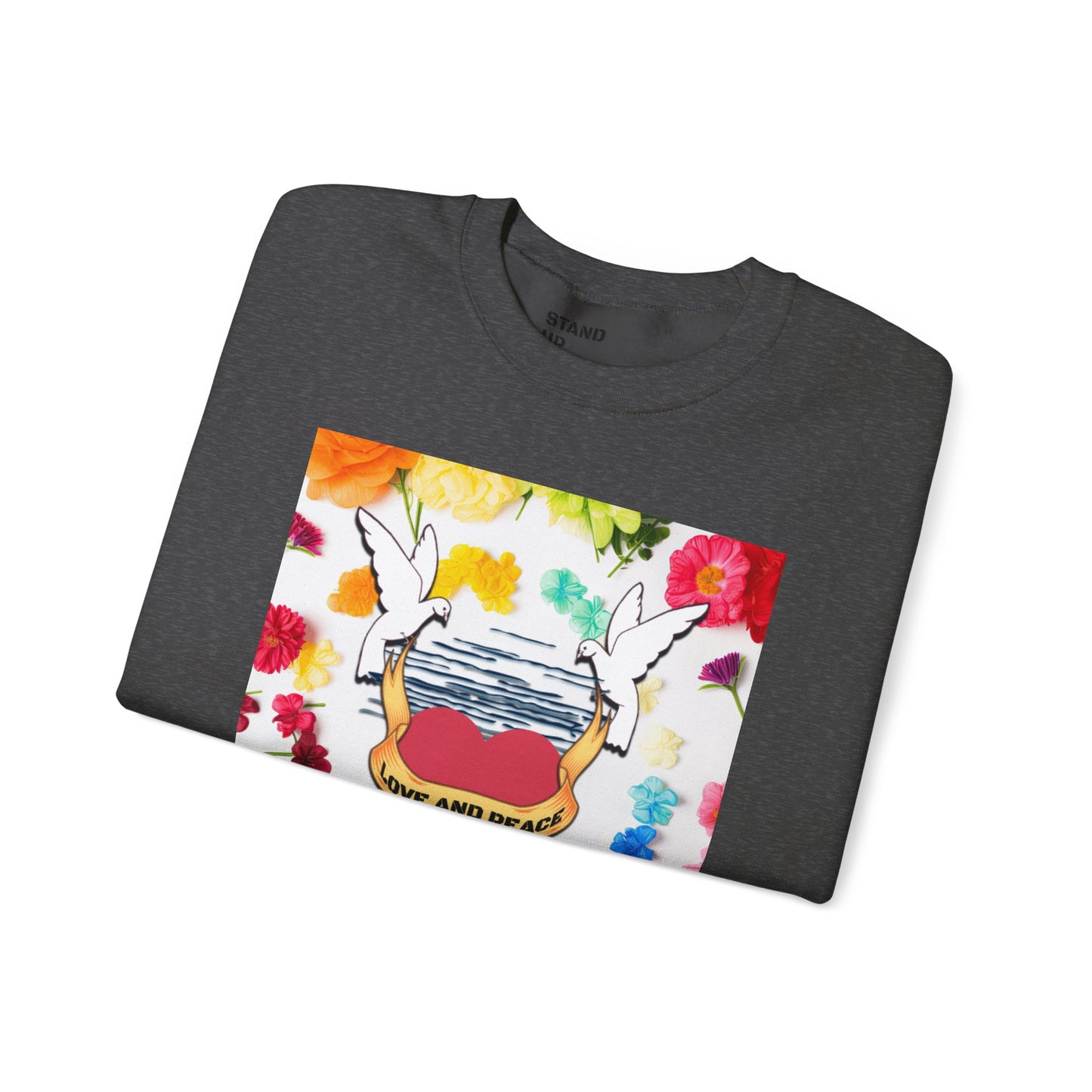 2 Doves With Banner "Love And Peace" Heavy Blend™ Crewneck Sweatshirt