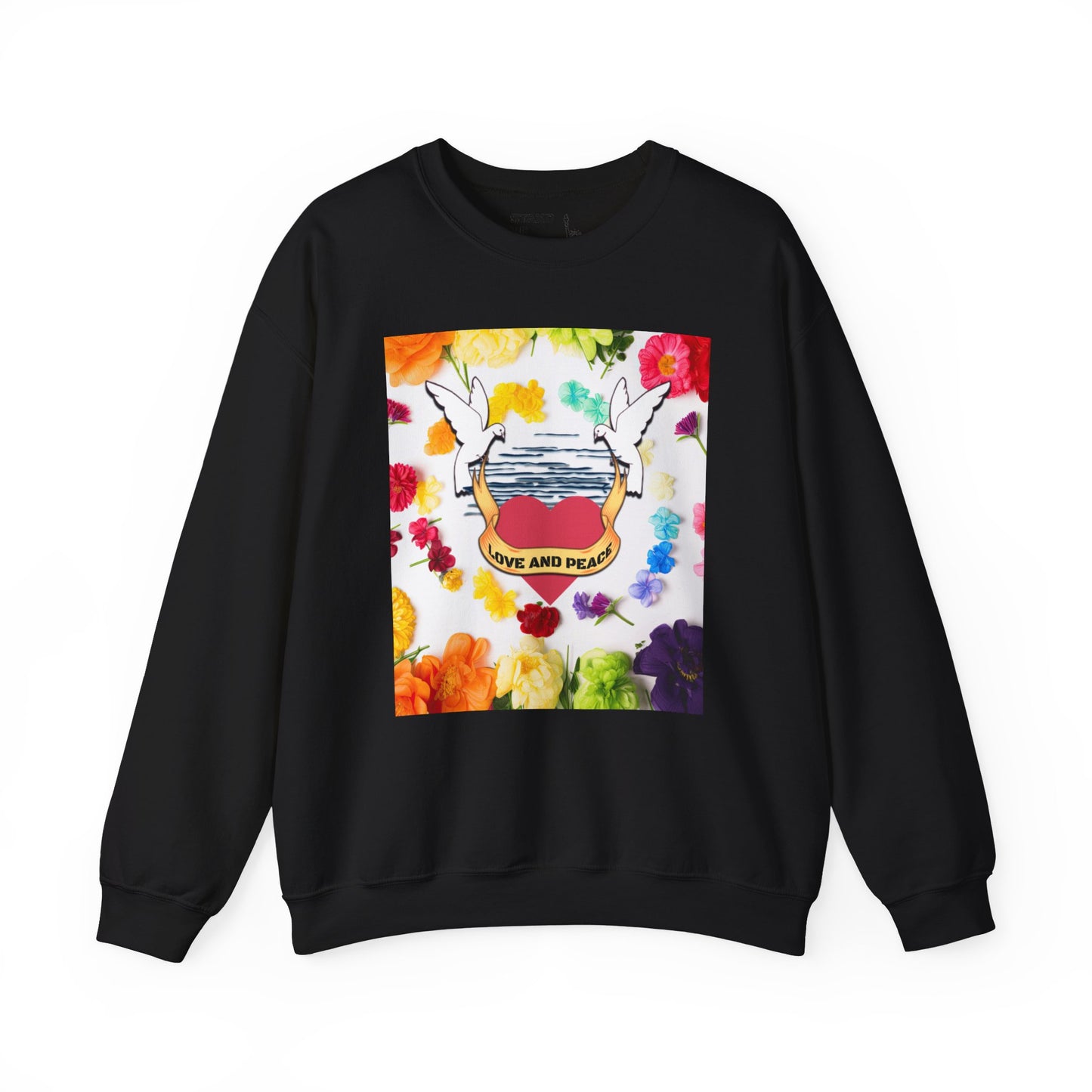 2 Doves With Banner "Love And Peace" Heavy Blend™ Crewneck Sweatshirt