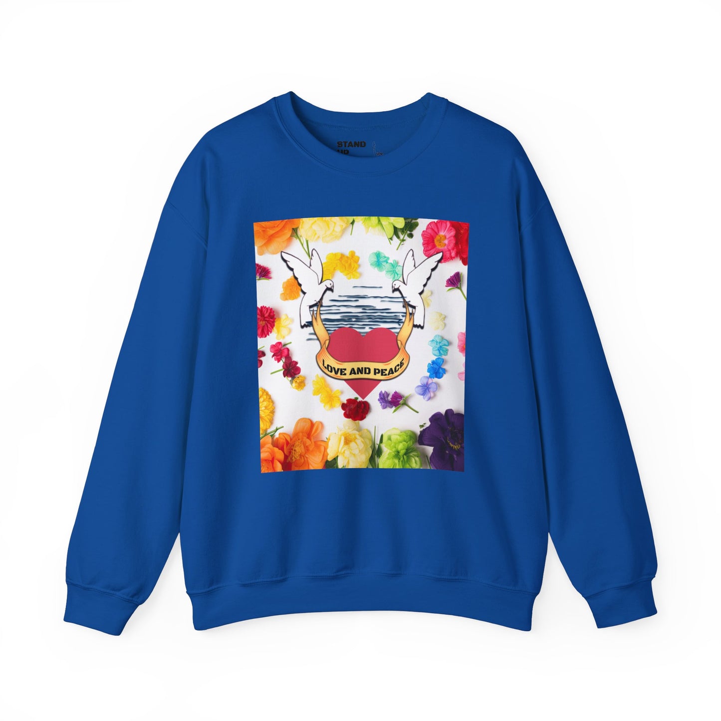 2 Doves With Banner "Love And Peace" Heavy Blend™ Crewneck Sweatshirt