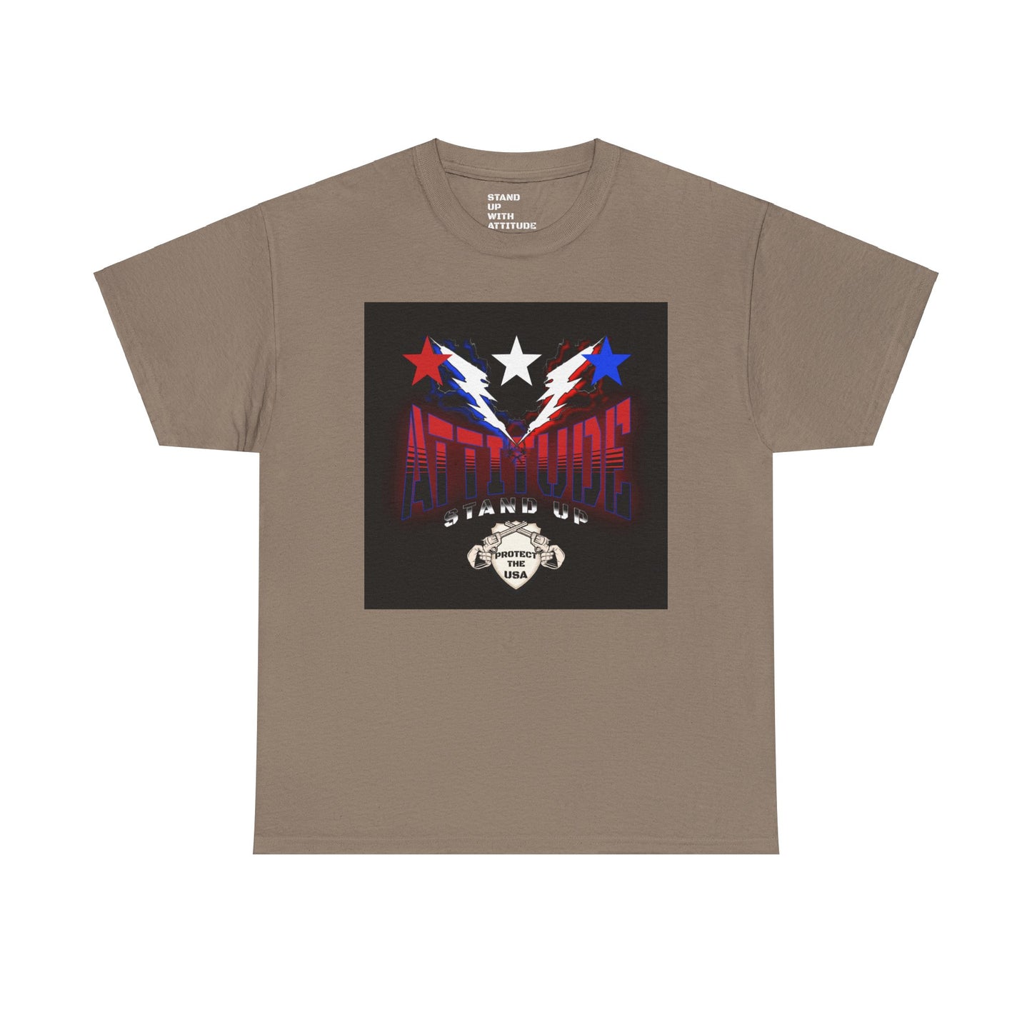 Red White And Blue Stars Protect The USA Heavy Cotton Tee