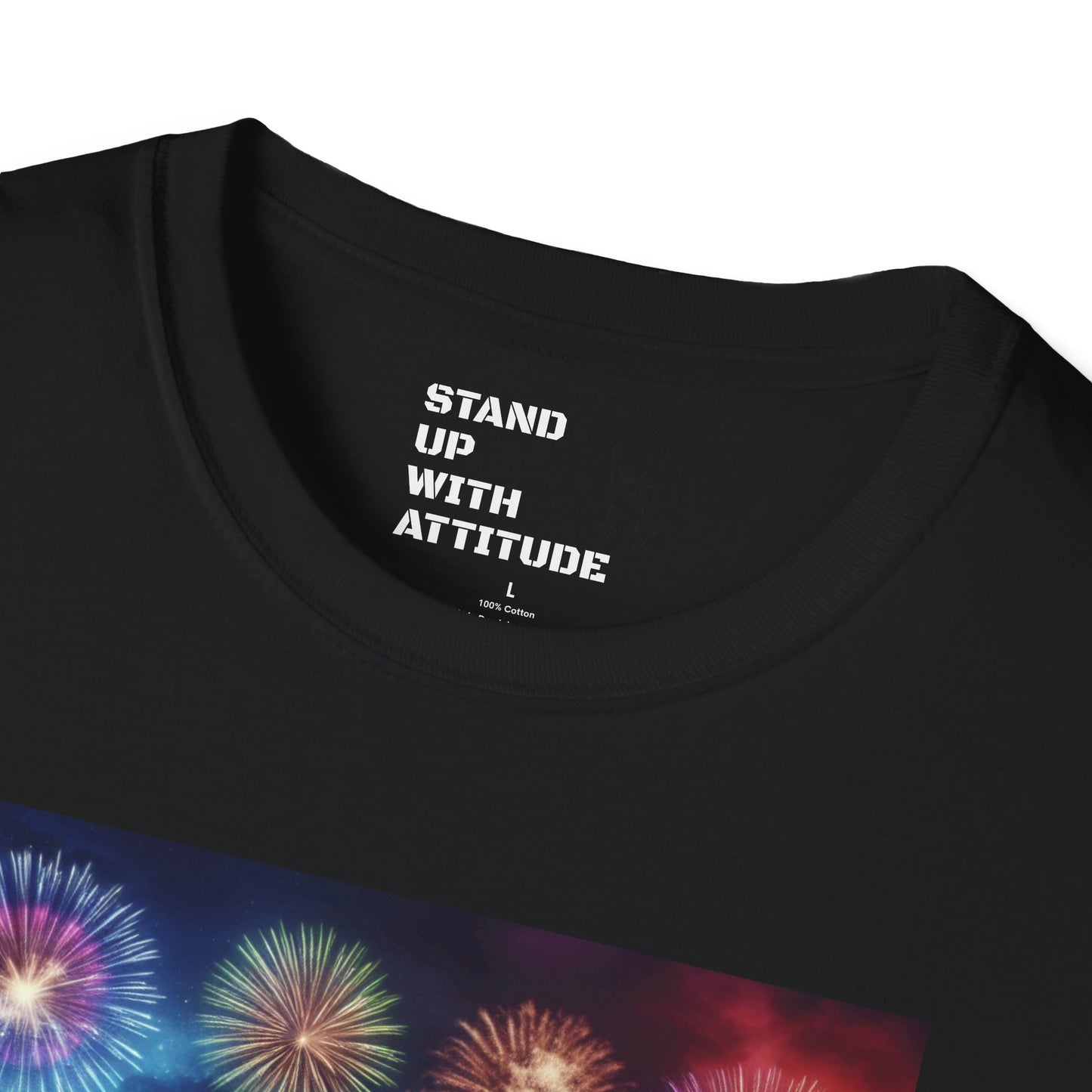 Crowd At Concert Cheering With American Flag And Fireworks Softstyle T-Shirt