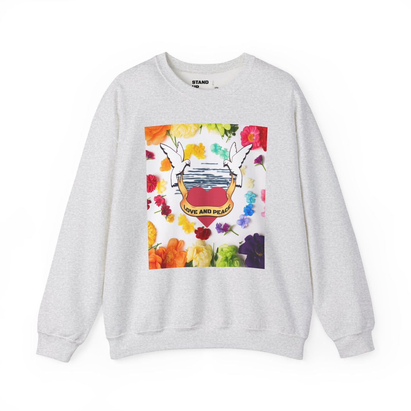 2 Doves With Banner "Love And Peace" Heavy Blend™ Crewneck Sweatshirt