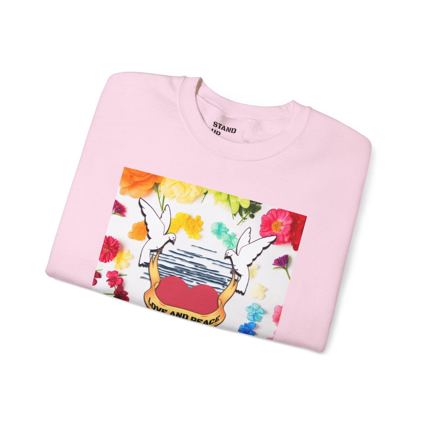 2 Doves With Banner "Love And Peace" Heavy Blend™ Crewneck Sweatshirt