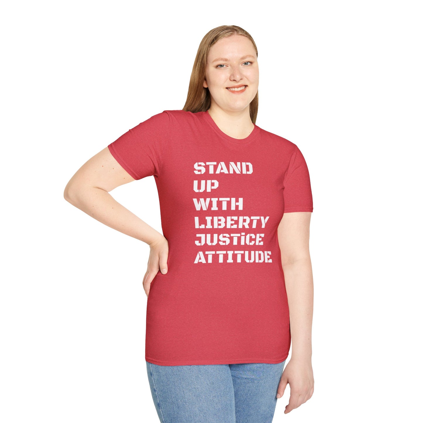 Stand Up With Liberty Justice Attitude in Green Softstyle T-Shirt