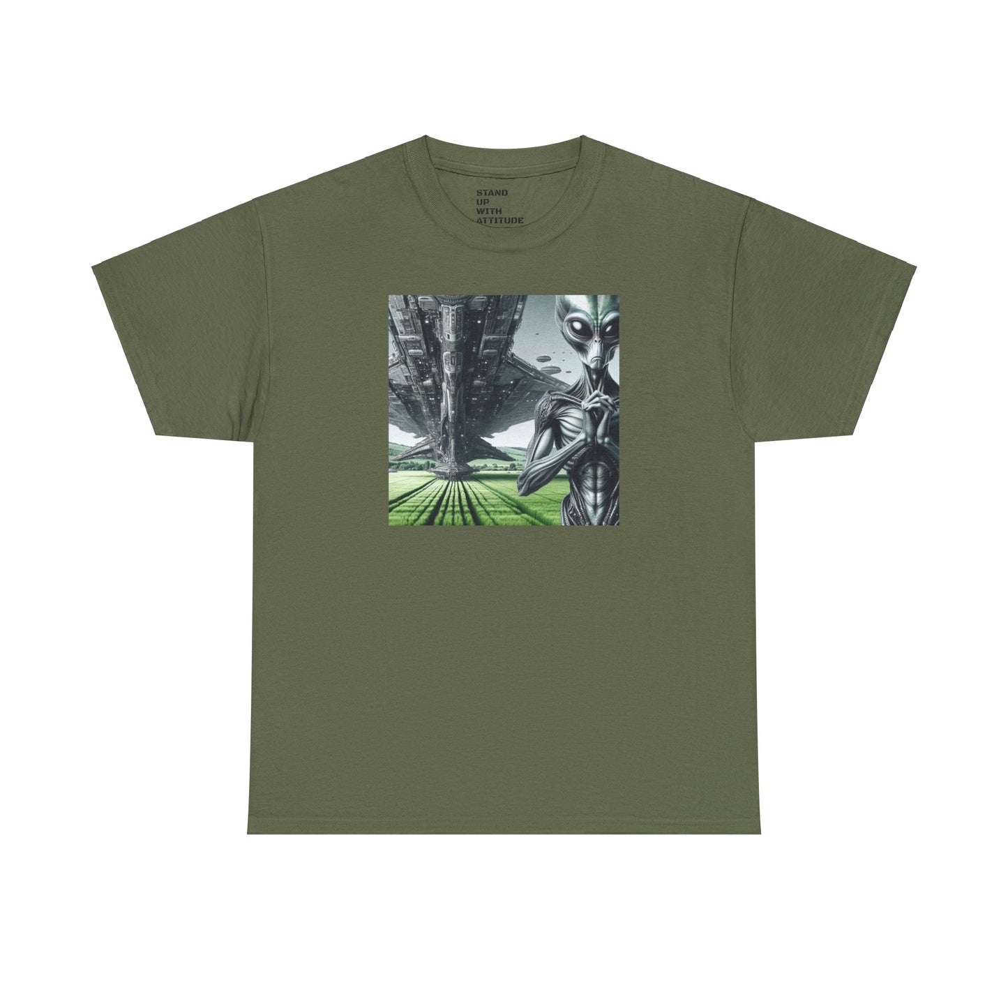 Alien And Mothership Heavy Cotton Tee