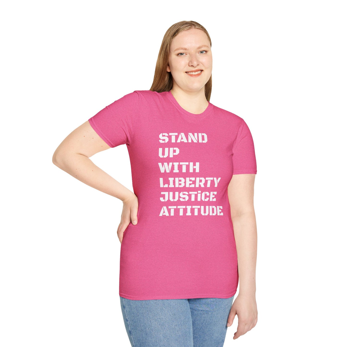 Stand Up With Liberty Justice Attitude in Green Softstyle T-Shirt