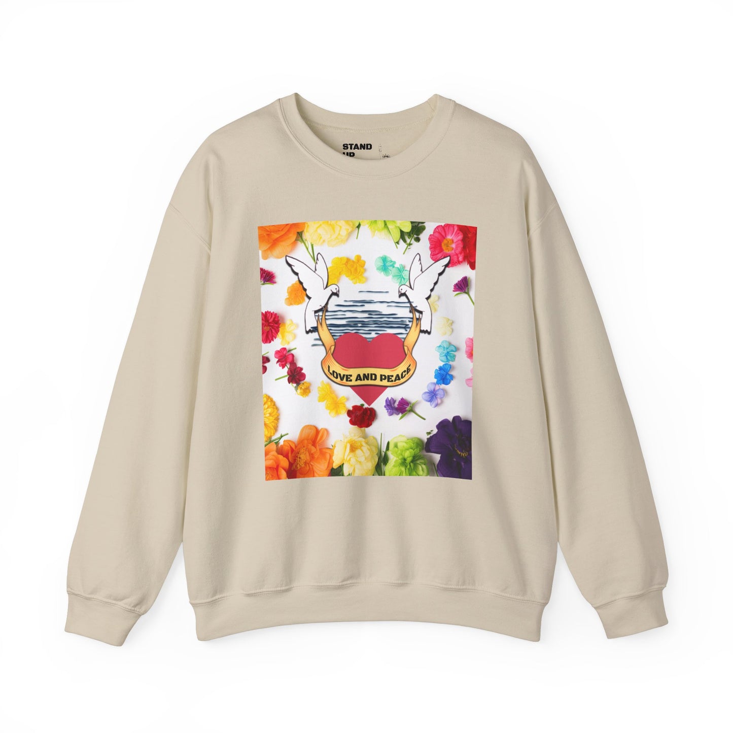 2 Doves With Banner "Love And Peace" Heavy Blend™ Crewneck Sweatshirt