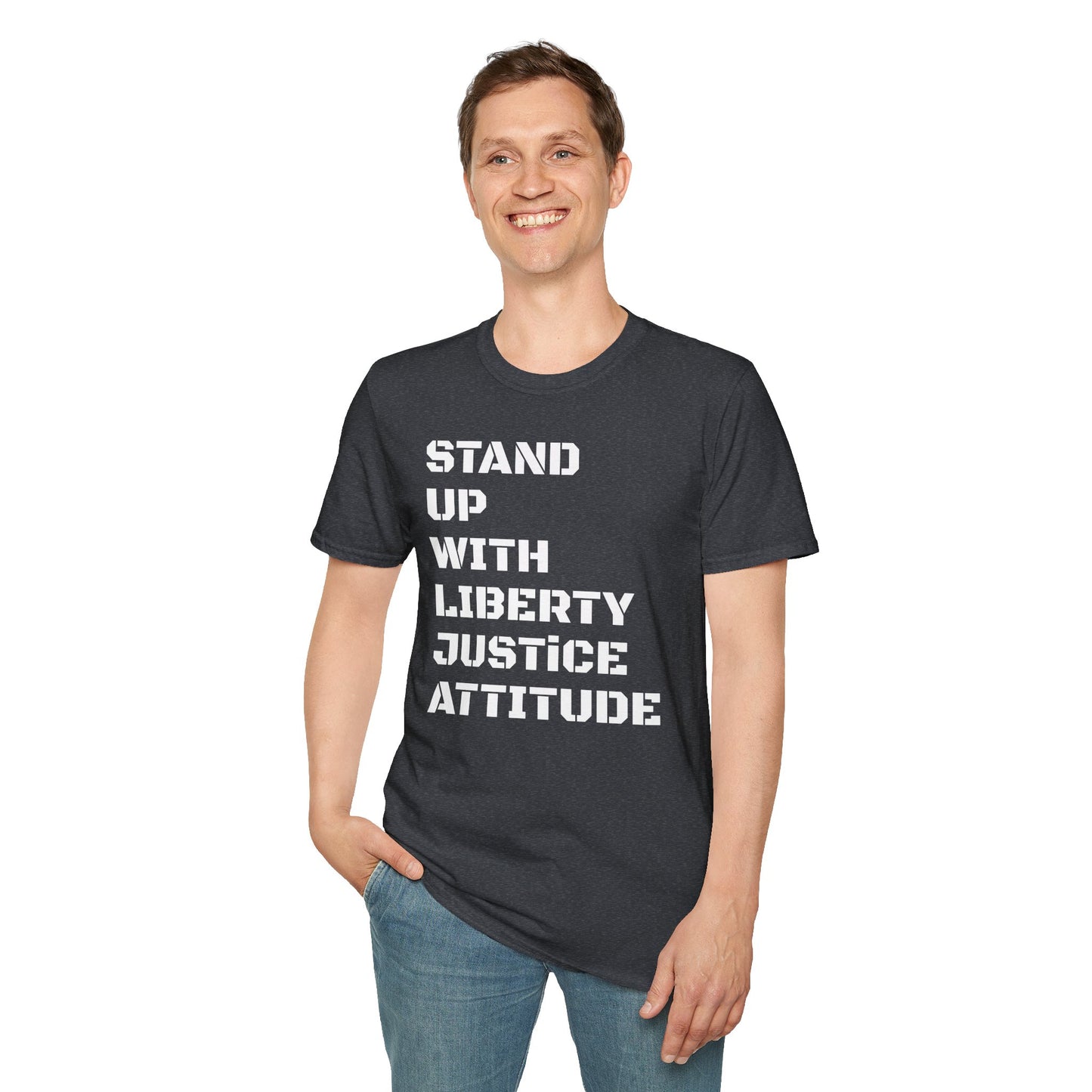 Stand Up With Liberty Justice Attitude in Green Softstyle T-Shirt