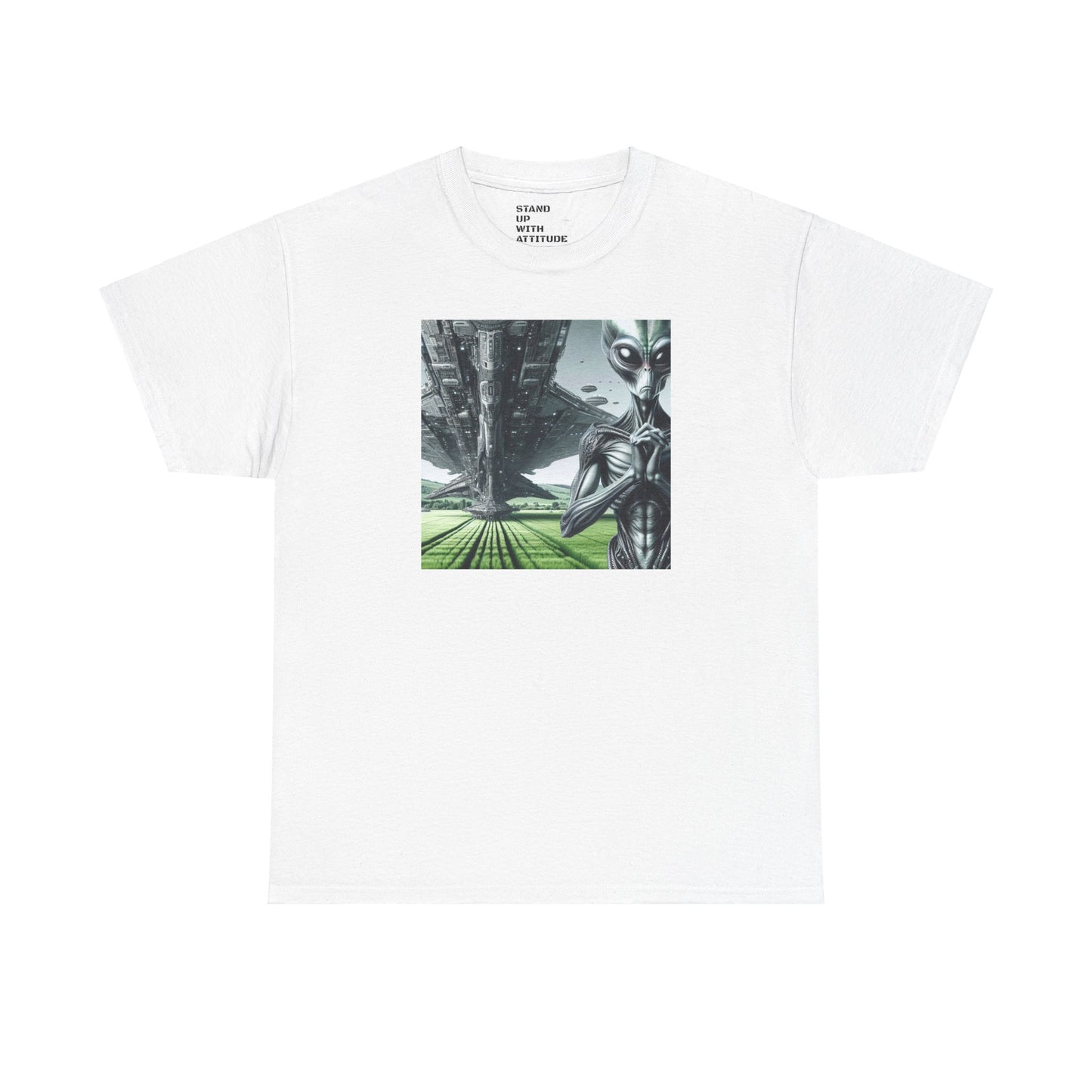 Alien And Mothership Heavy Cotton Tee